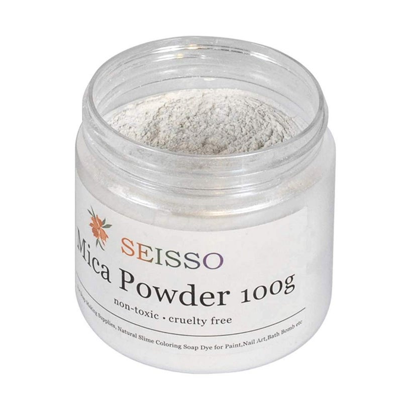 SEISSO Pearl Sliver White Mica Powder for Epoxy Resin 3.5 oz /100g Powdered Pigment for Soap Colorant Bath Bomb Dye, Cosmetic Grade for Lip Gloss, Acrylic Nails Polish, Craft Projects - Image 1